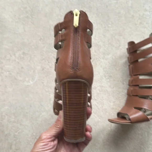 Sam Edelman strappy chestnut leather gladiator heeled sandal 9 1/2 Yazmine - Picture 3 of 8
